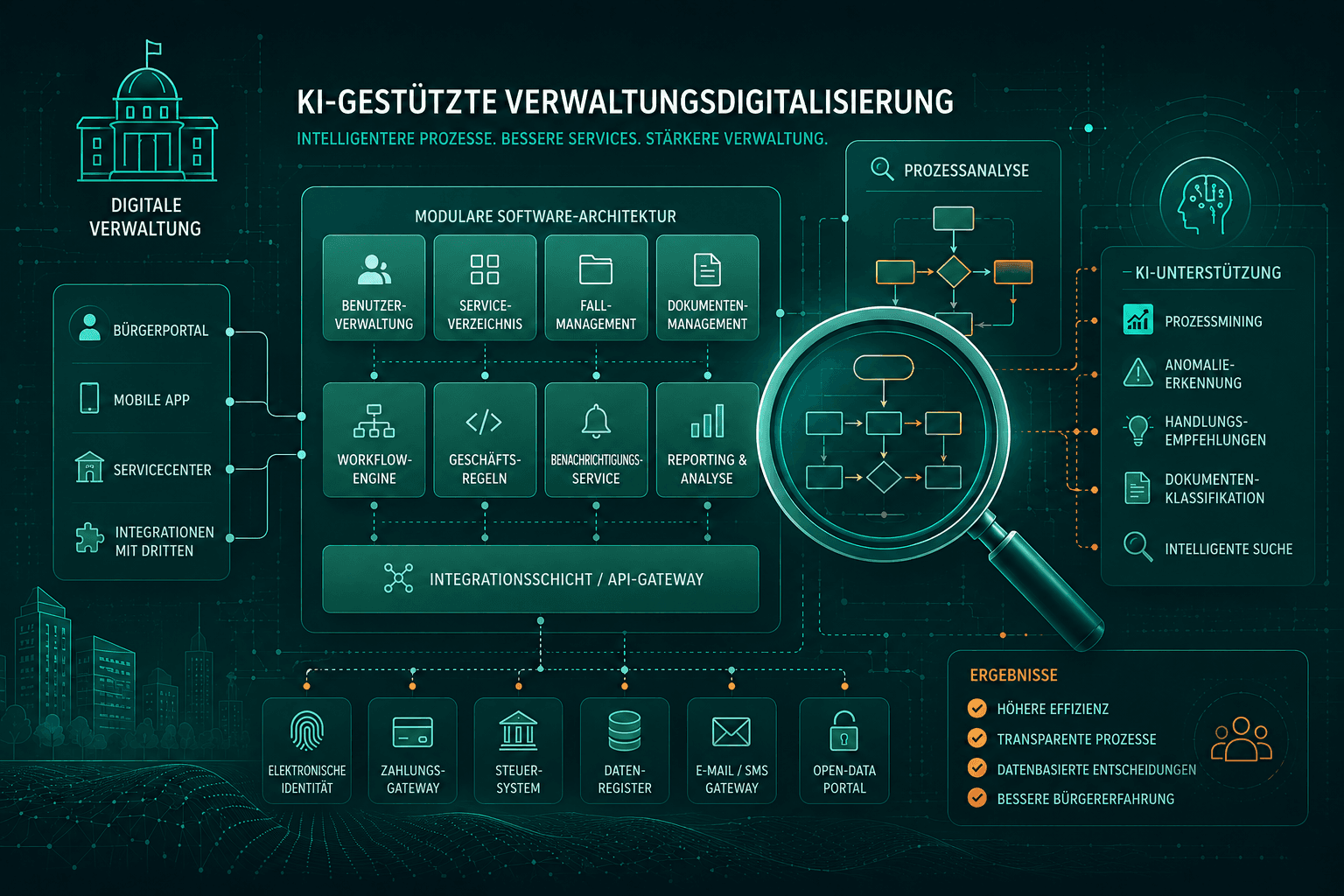 OpenFlow Plattform zeigt BPMN-Prozessdiagramme für Verwaltungsabläufe