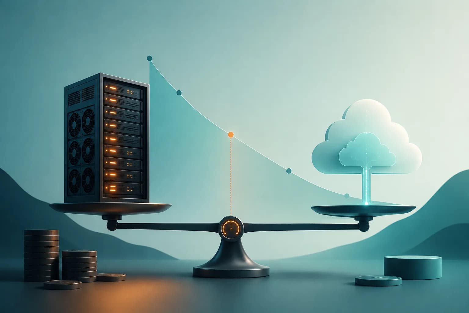 Ein GPU-Server im Rechenzentrum gegenübergestellt einer Cloud-API, als Sinnbild für die Entscheidung zwischen Self-Hosting und API-Einkauf von Sprachmodellen