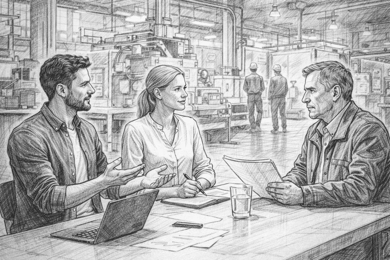 Software team working with AI-powered tools on process diagrams and requirements