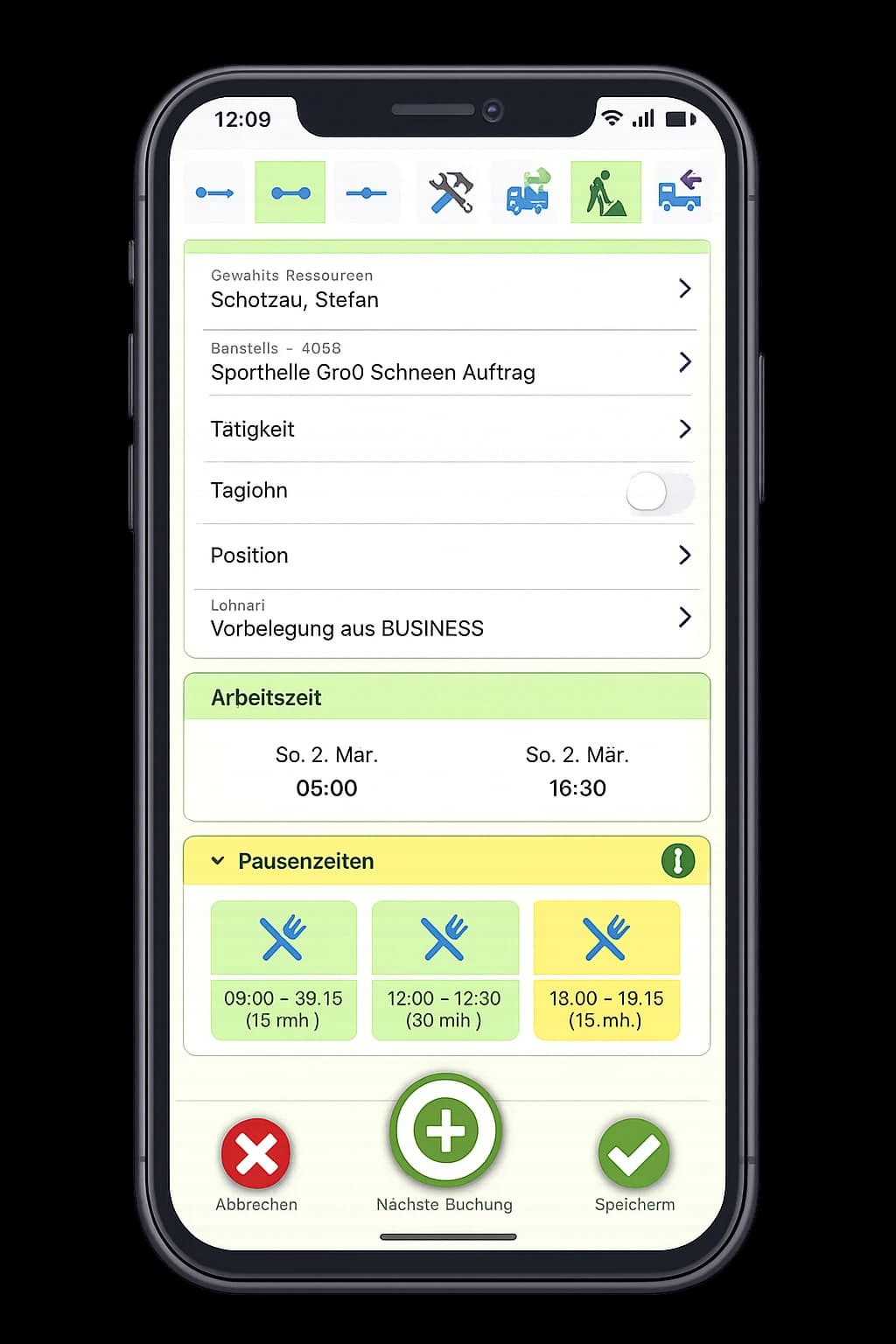 DATAflor TIME app — time tracking with break times