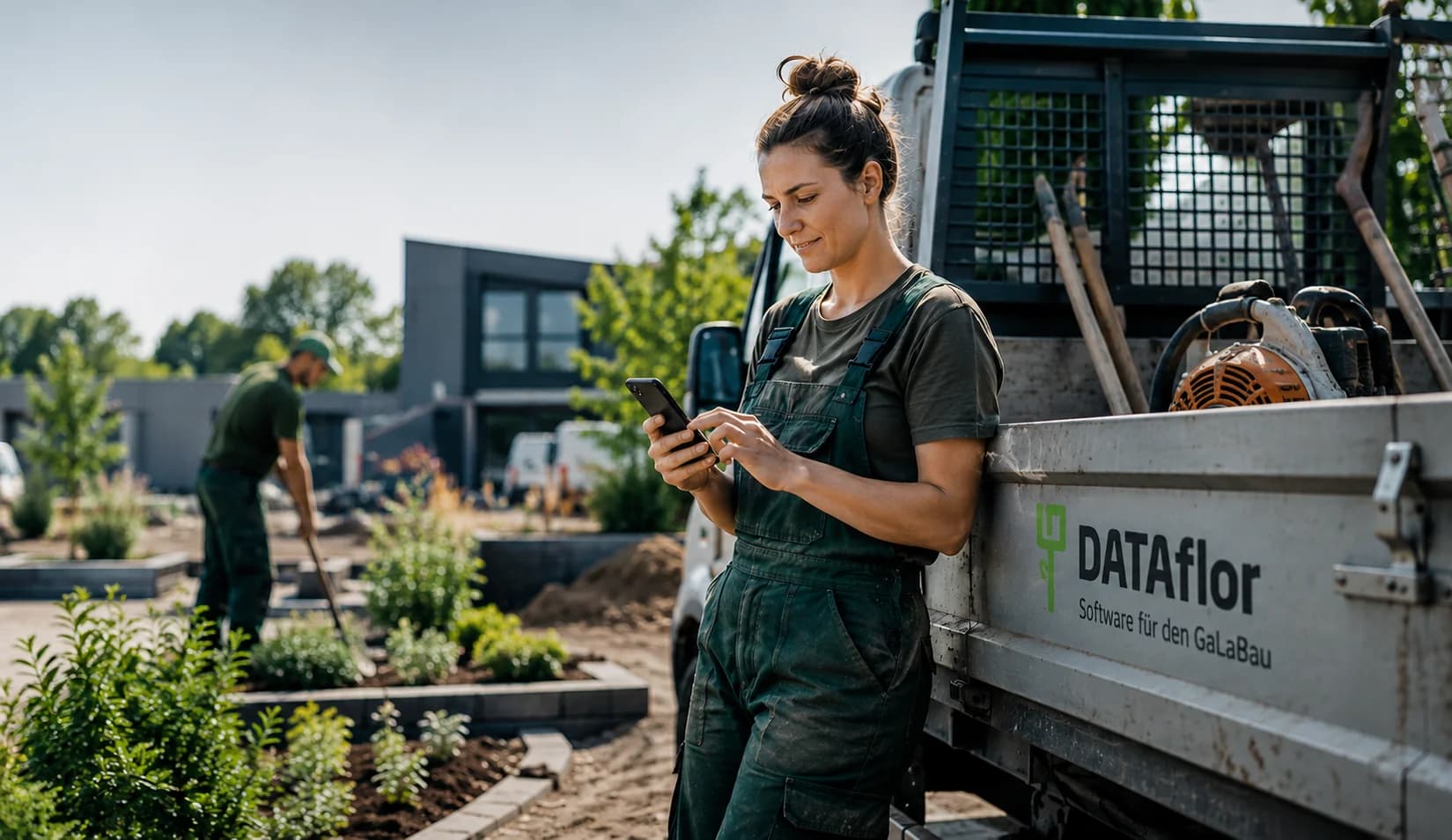 Worker capturing site data on mobile with the DATAflor app
