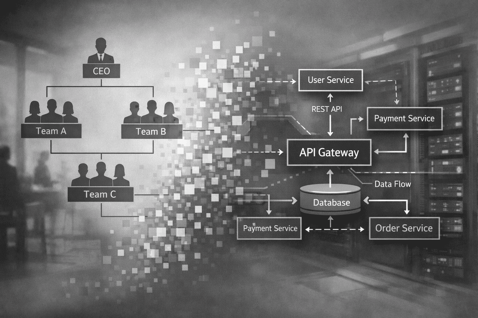 Conway's Law - Warum eure Software so aussieht wie eure Firma Organisationsdiagramm verwandelt sich in Software-Architektur