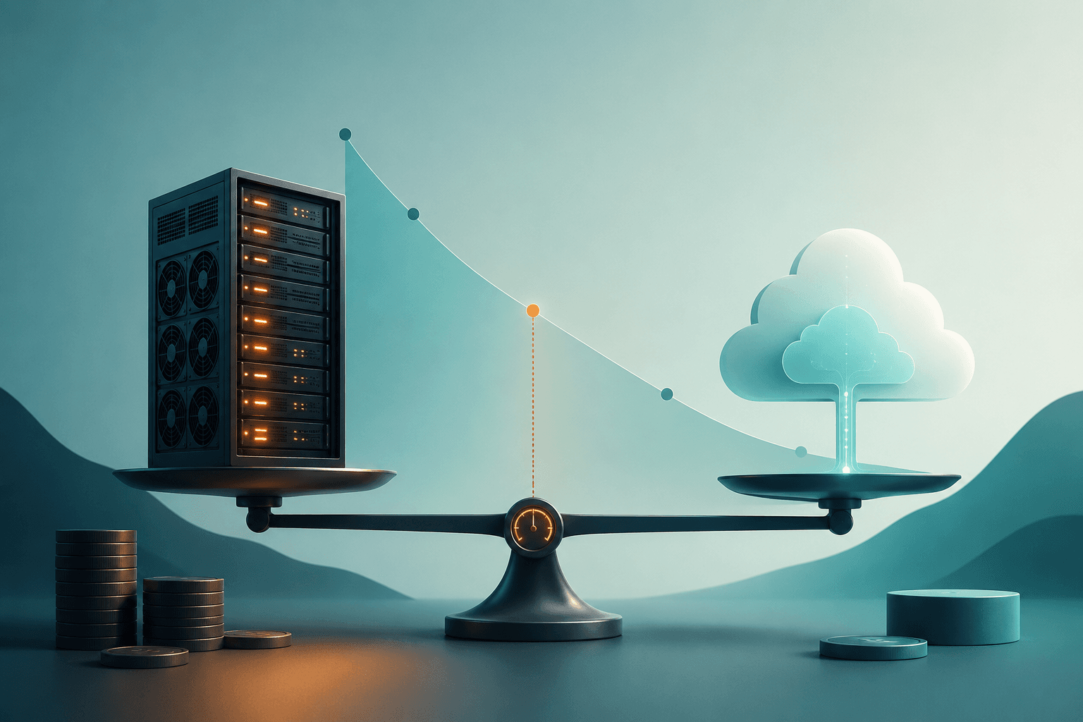 Ein GPU-Server im Rechenzentrum gegenübergestellt einer Cloud-API, als Sinnbild für die Entscheidung zwischen Self-Hosting und API-Einkauf von Sprachmodellen